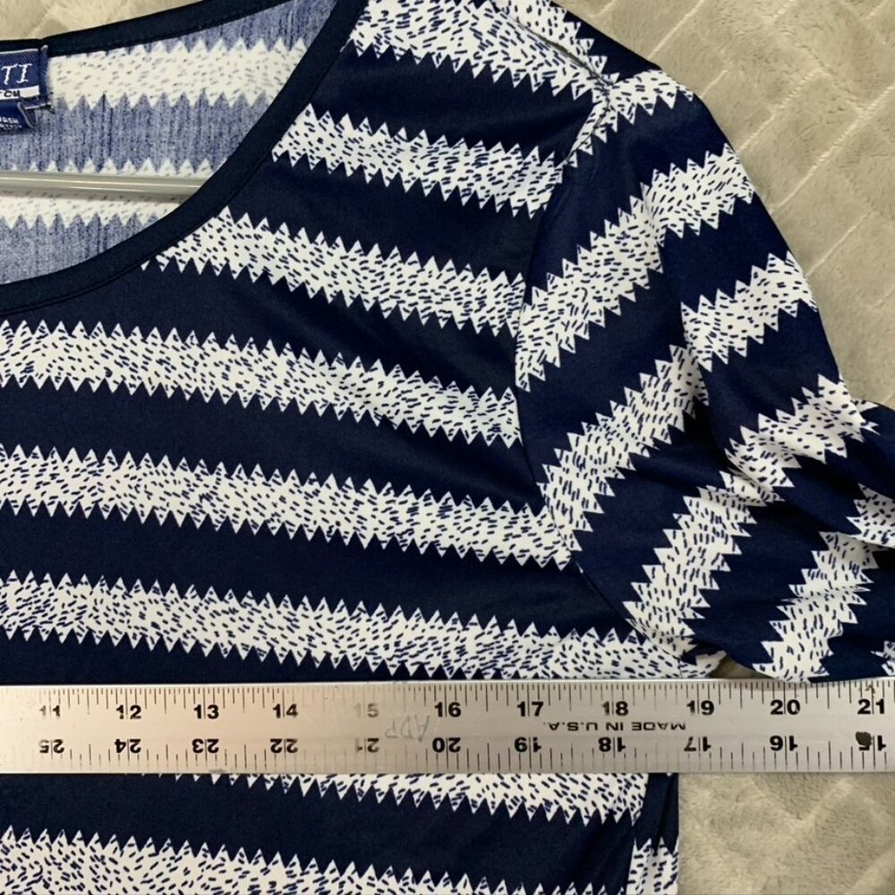 Uniti Shirt Womens Small Navy Blue Striped Zig Zag 3/4 Sleeve - Picture 7 of 14